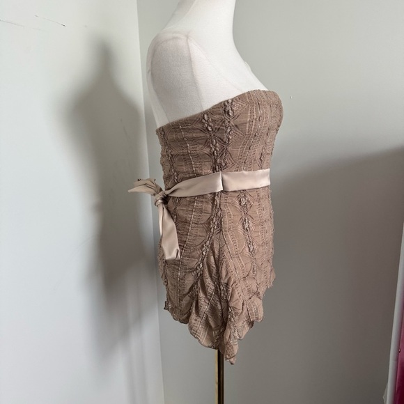 Y2K Charlotte Russe Strapless Mesh Lace Top – Mocha, Satin Waist Fairy Whimsy L - Picture 3 of 7